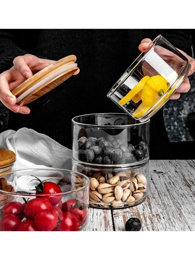 1 تشيس 1CHASE 3-Layer Food Storage Jar with Airtight Bamboo Lid